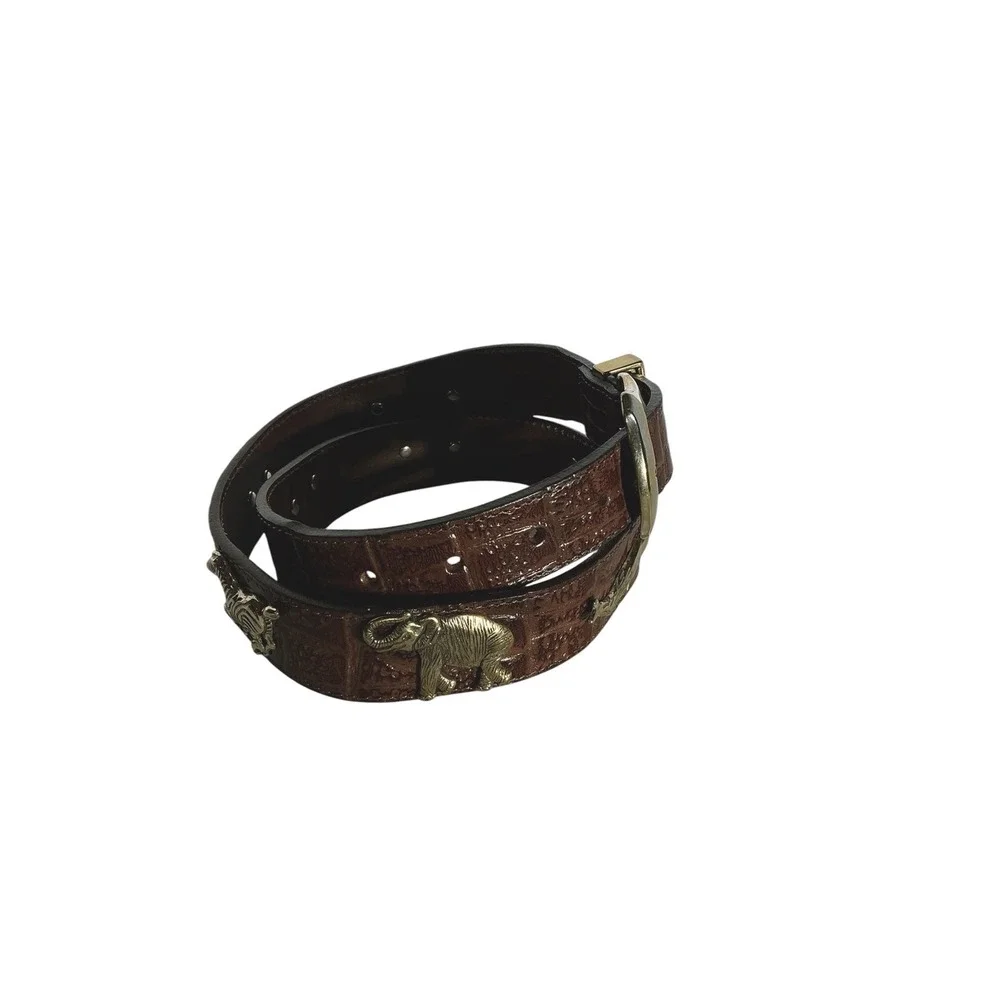 Honest by Brighton Safari Animal Belt Bren Leather Gold Tone Sz 32 Croc Embossed